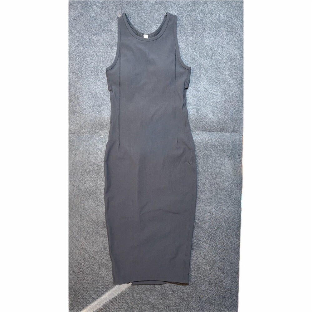 lululemon Dress Womens Size 4 Black Ribbed Racerback Open Back Bodycon Midi